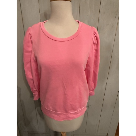 Lilly Pulitzer Corden Pink Sweatshirt XS Pullover Quarter Puff‎ Sleeve Crew M34 - Picture 3 of 11